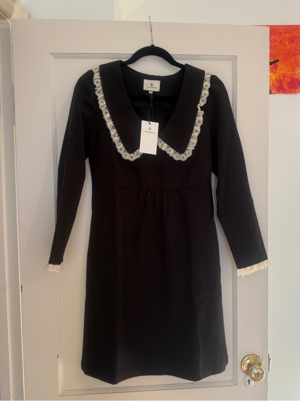 Tuckernuck Black Long-Sleeve Dress with Cream Lace Collar